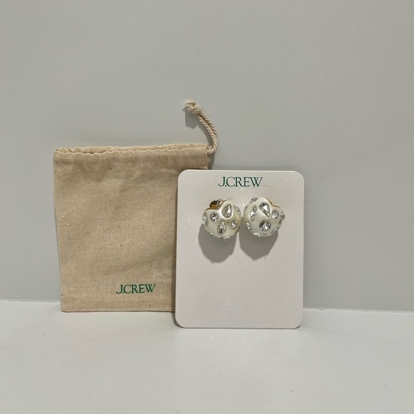 J Crew Crystal-embellished pearl stud earrings NEW Statement Sparkle + bag - Picture 6 of 6